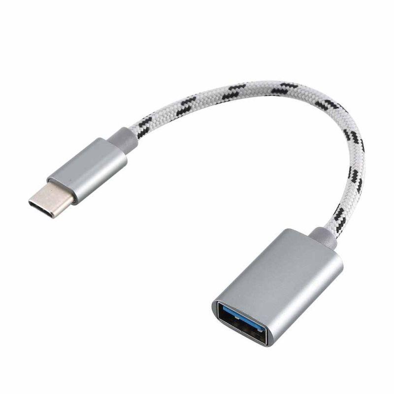 Адаптер - переходник OTG USB3.1 Type-C - USB3.0, тканев. кабель, серебро-графит 555657