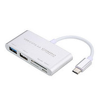 Адаптер - переходник USB3.1 Type-C - USB2.0 - USB3.0 - картридер TF/SD, серебро 555692