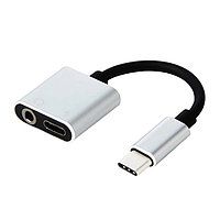 Адаптер - переходник USB3.1 Type-C - jack 3.5mm (AUX) - USB3.1 Type-C, серебро 555694