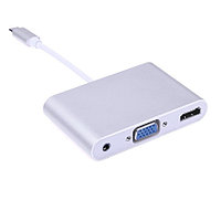 Адаптер - переходник USB3.1 Type-C - HDMI - VGA - jack 3.5mm (AUX), серебро 555706