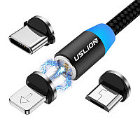 Зарядный магнитный USB кабель USLION с подсветкой, 1м, черный 555080
