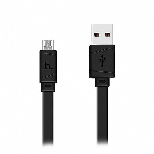 Зарядный USB кабель HOCO X5 MicroUSB, 2.4A, 1м, плоский, черный 555112