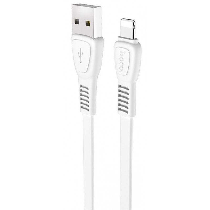 Зарядный USB дата кабель HOCO X40 Lightning, 2.4A, 1м, плоский, белый 555846