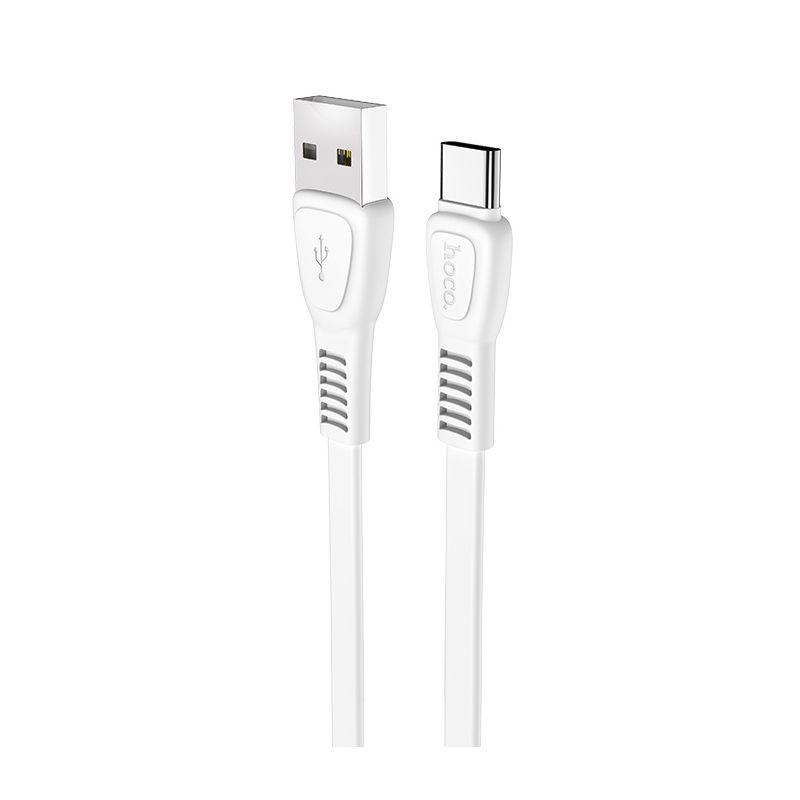 Зарядный USB дата кабель HOCO X40 Type-C, 3.0A, 1м, плоский, белый 555850