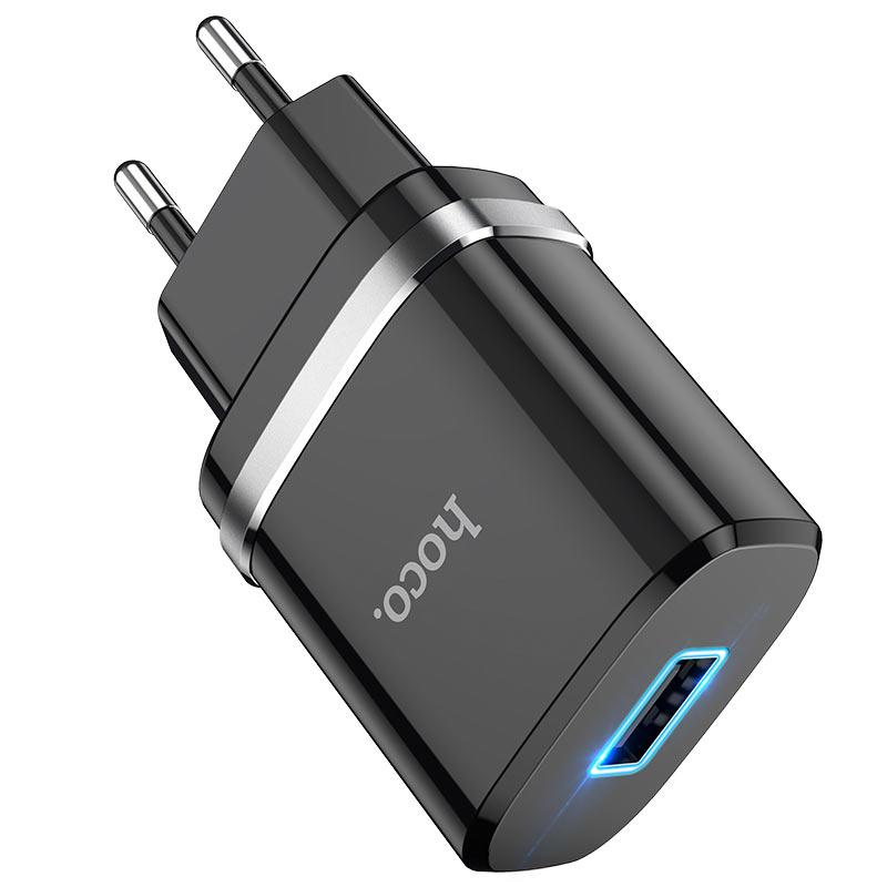 Зарядное устройство сетевое - блок питания HOCO N1, 2.4A, 1 USB, черный 555869