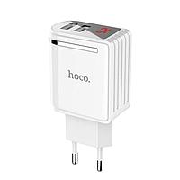 Зарядное устройство сетевое - блок питания с индикацией HOCO C39A, 2.4A, 2 USB, белый 555877