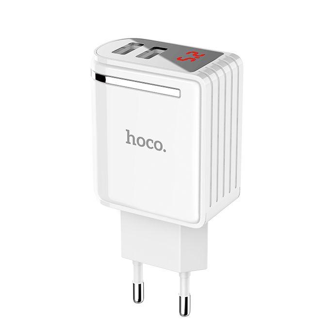 Зарядное устройство сетевое - блок питания с индикацией HOCO C39A, 2.4A, 2 USB, белый 555877