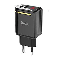Зарядное устройство сетевое - блок питания с индикацией HOCO C39A, 2.4A, 2 USB, черный 555878, фото 1