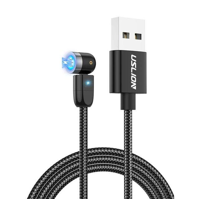 Поворотный зарядный магнитный USB кабель USLION, 1м, черный 555916, фото 1