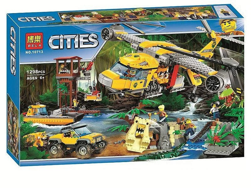 Конструктор Bela City 10713 Вертолёт для доставки грузов в джунгли 1298 деталей (аналог Lego City 60162)