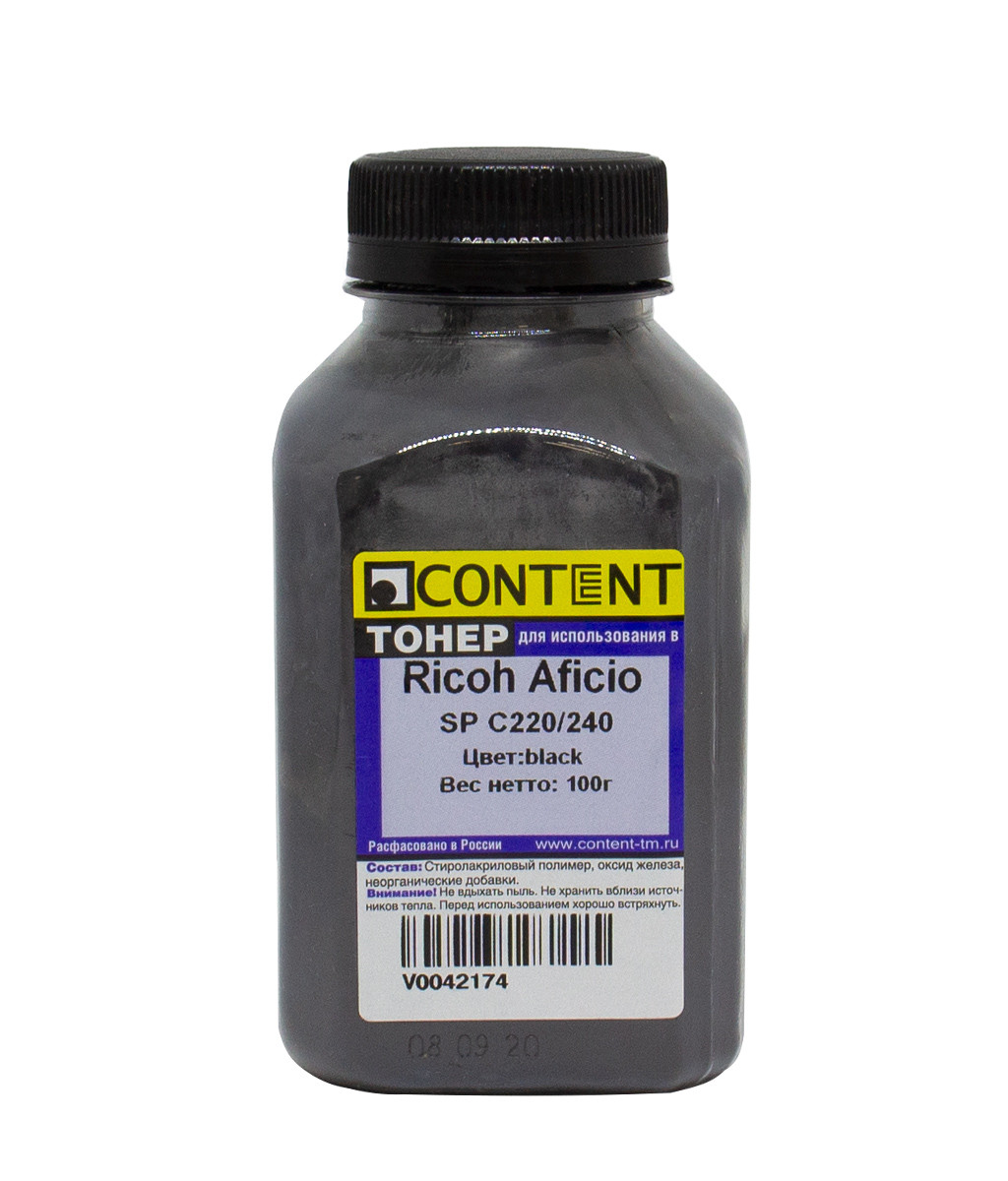 Тонер Content для Ricoh Aficio SP C220/240, черный, 100 г, банка - фото 1 - id-p148466932