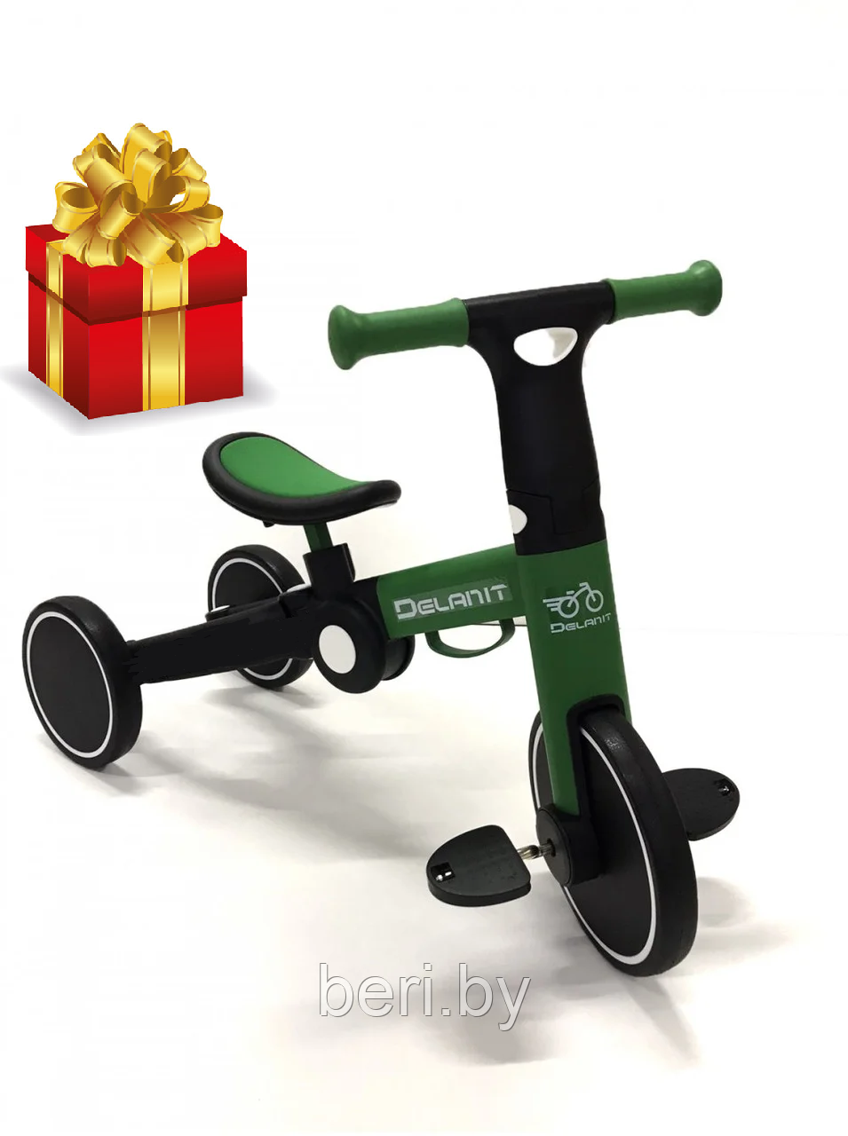 T801 Детский велосипед беговел 2в1 Delanit, съемные педали, зеленый, Trimily - фото 1 - id-p148469734