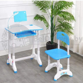 Растущая парта (стол) и растущий стул для дошкольника (подставка для книг, полка для канцтоваров) Синий