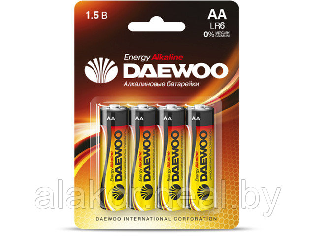 Батарейка DAEWOO ENERGY AA LR6 1,5V alkaline, 4шт./уп - фото 1 - id-p148544108