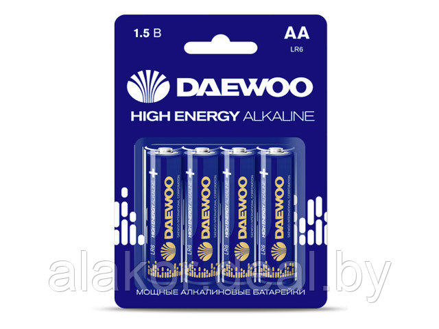 Батарейка DAEWOO HIGH ENERGY AA LR6 1,5V alkaline, 4шт./уп - фото 1 - id-p148565847