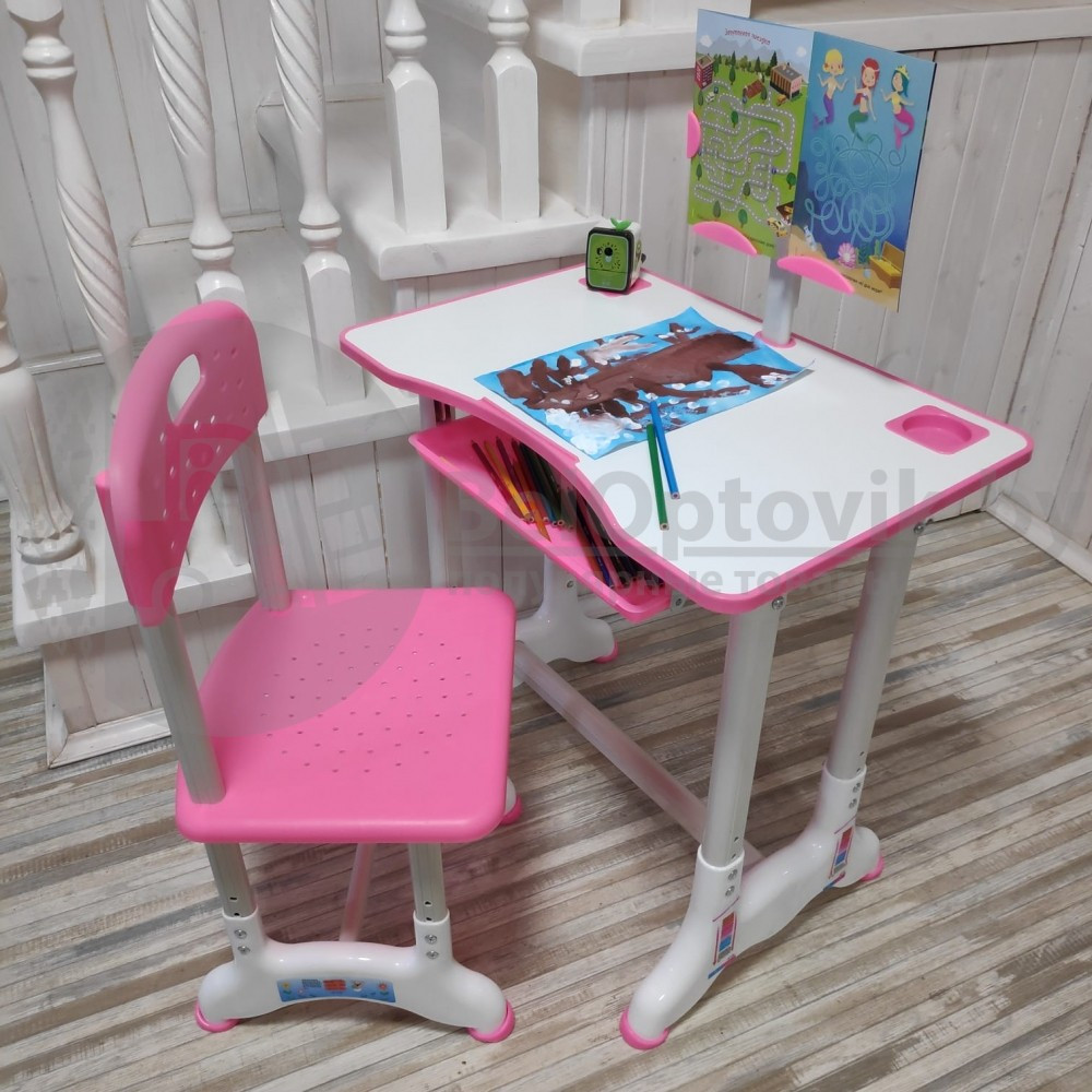 Растущая парта (стол) и растущий стул для дошкольника (подставка для книг, полка для канцтоваров) Розовый - фото 3 - id-p148518737