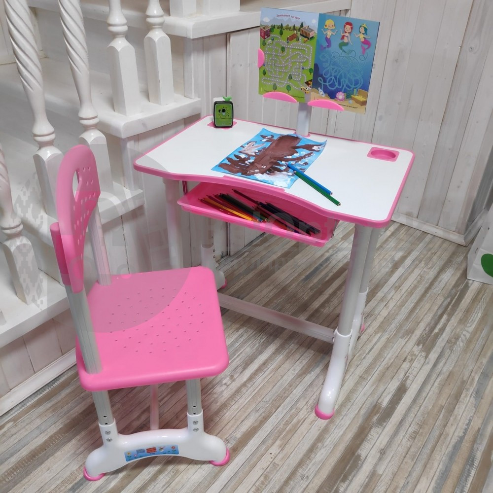 Растущая парта (стол) и растущий стул для дошкольника (подставка для книг, полка для канцтоваров) Розовый - фото 8 - id-p148518737