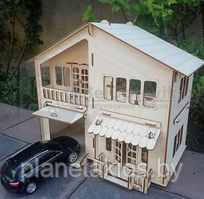 Конструктор деревянный, Polly Eco дом,  "Дом с гаражом", домик для кукол до 12 см, арт. pl-Н-11