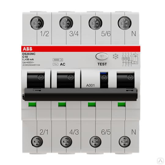 Автомат дифференциального тока DS203NC C25 AC 3P+N C 25A 30MA 6KA 4M, ABB 2CSR256040R1254 - фото 1 - id-p148638133
