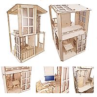 Конструктор деревянный, Polly Eco дом, домик для кукол с мебелью, "Кукольный домик "Фантазия", pl-Н-