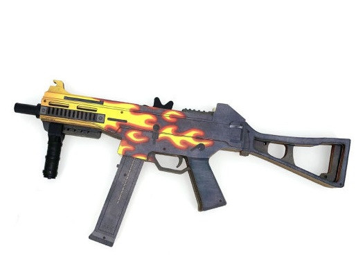 Деревянный Пистолет-пулемет VozWooden UMP-45 версия 1.6 Пламя (деревянный резинкострел)