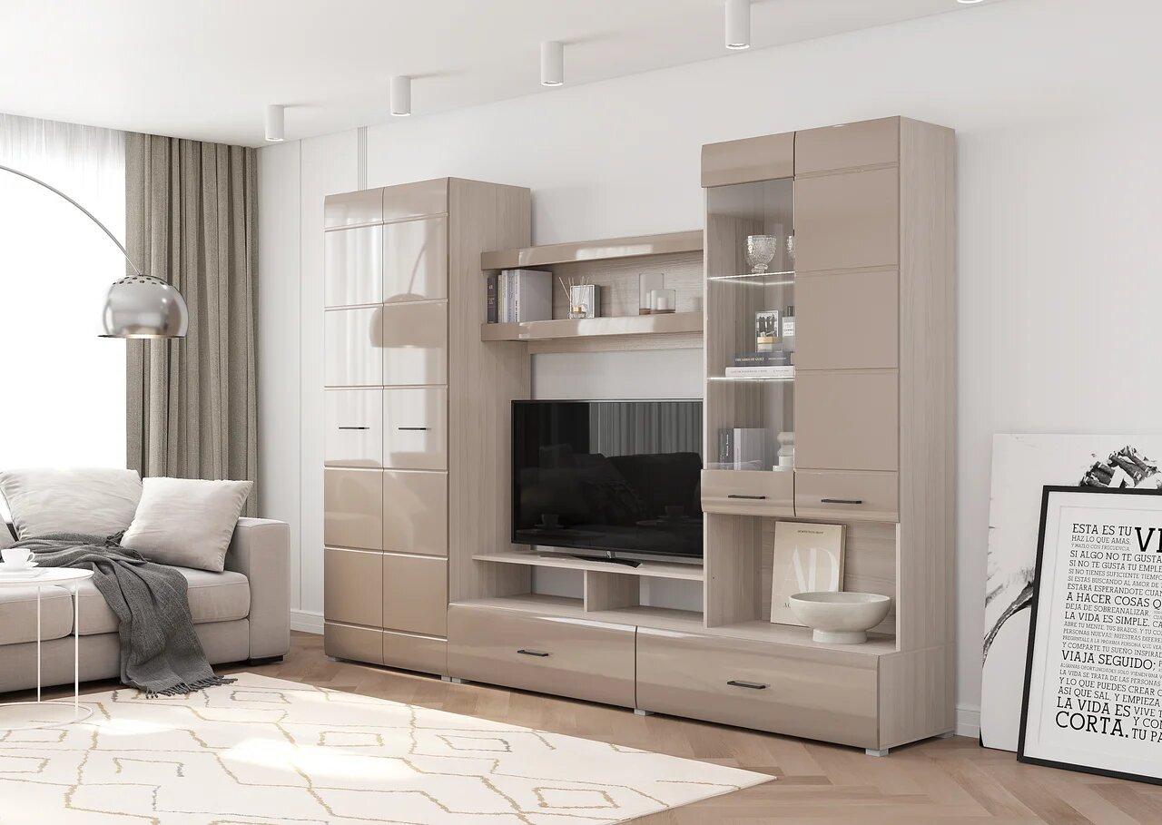 Гостиная Ненси-1 МДФ - Ясень / Капучино (Горизонт)