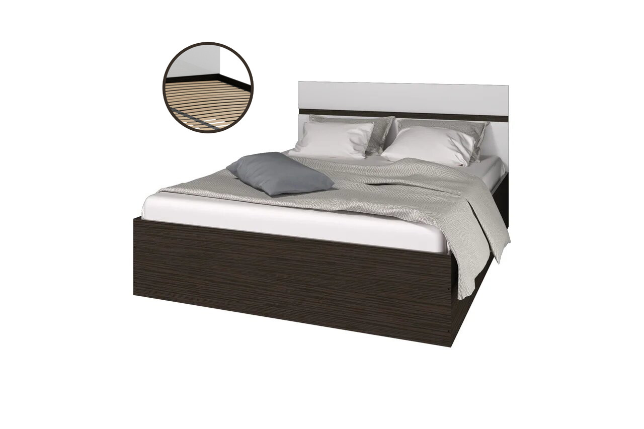 Кровать Ненси 1.4 ортопед.осн. - Венге / Белый глянец - Горизонт