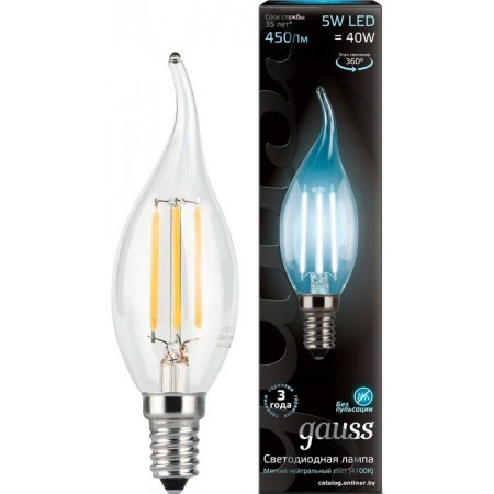 Светодиодная филаментная лампа свеча на ветру Gauss E14 5Вт 4100К - фото 1 - id-p148669804