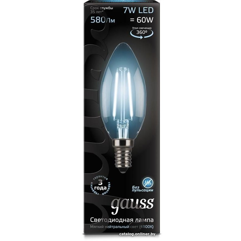 Светодиодная филаментная лампа свеча C37 Gauss E14 7Вт 4100К - фото 2 - id-p148673735