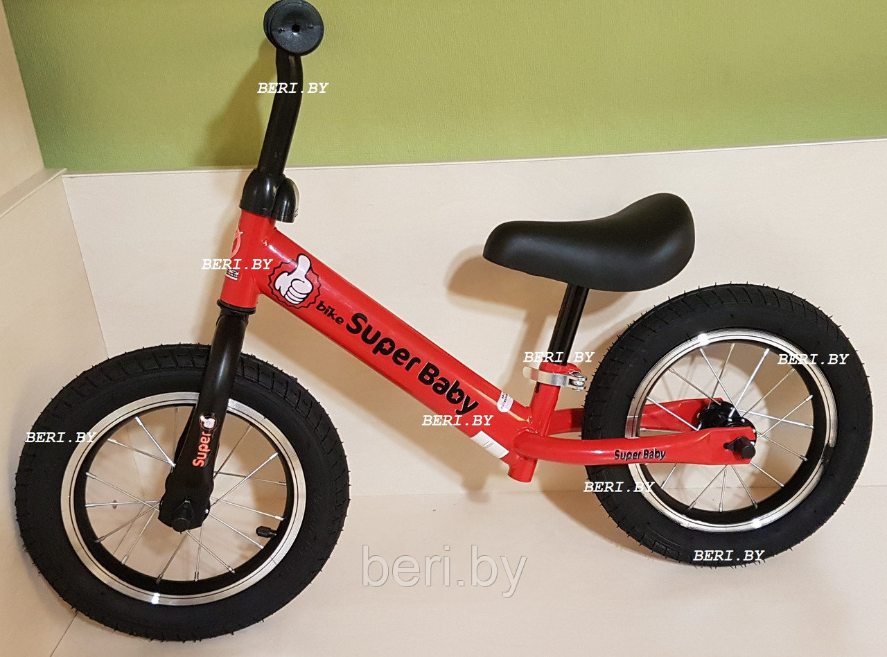 S-07 Беговел детский 12", НАДУВНЫЕ колеса Super Baby, руль и сидение регулируется, от 2 лет, красный - фото 1 - id-p148690658