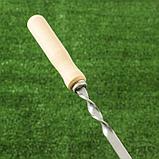 Шампур с деревянной ручкой "Уголок", 60 х 1 см, нержавеющая сталь 3 мм, фото 2