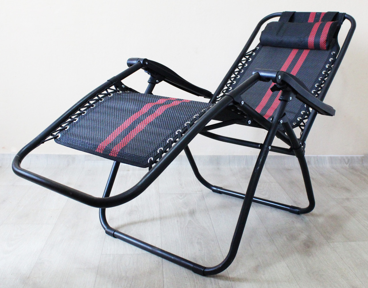 Кресло-шезлонг черное с красными полосками (172см длина) - фото 3 - id-p148725182