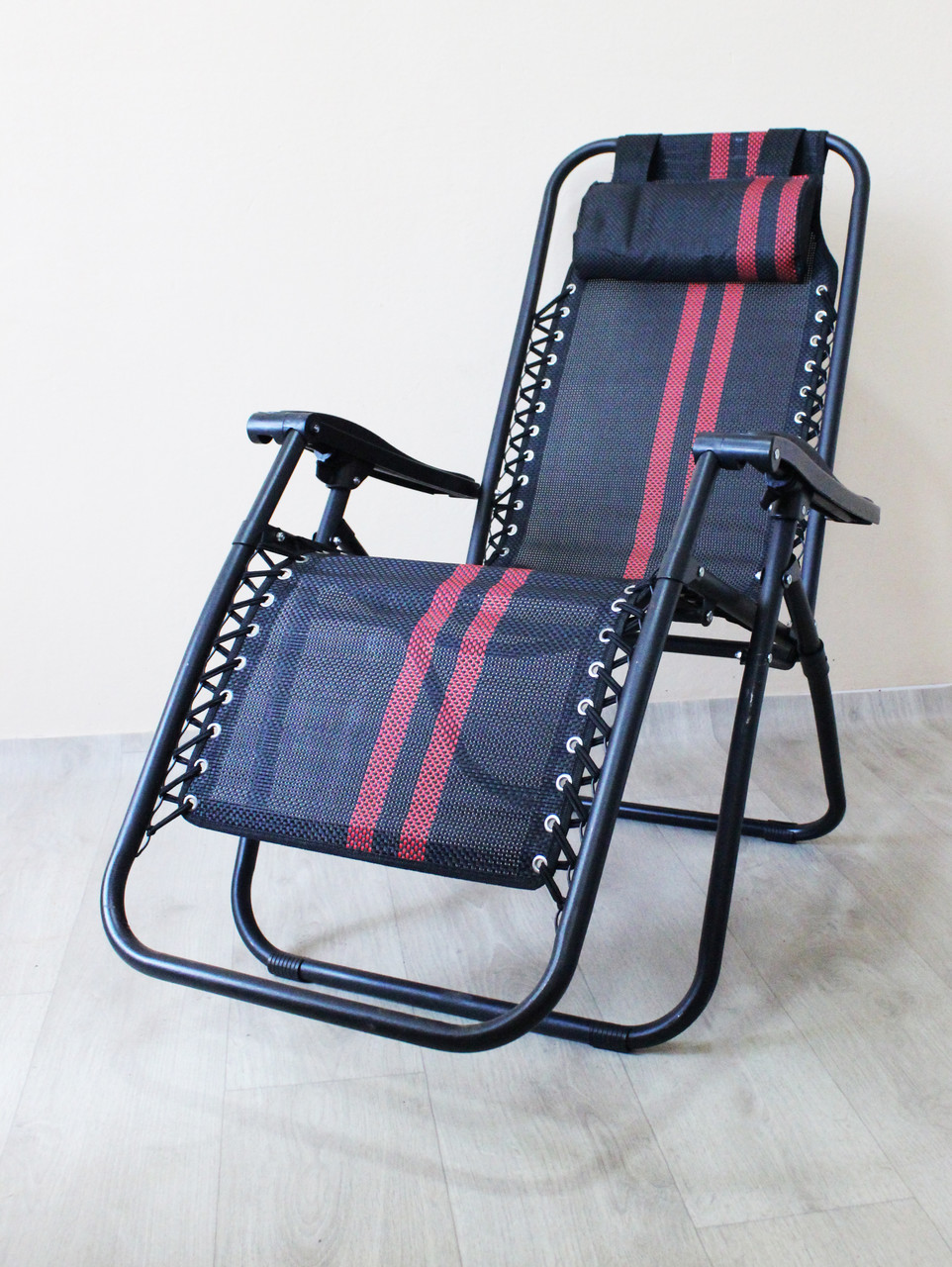 Кресло-шезлонг черное с красными полосками (172см длина) - фото 2 - id-p148725182