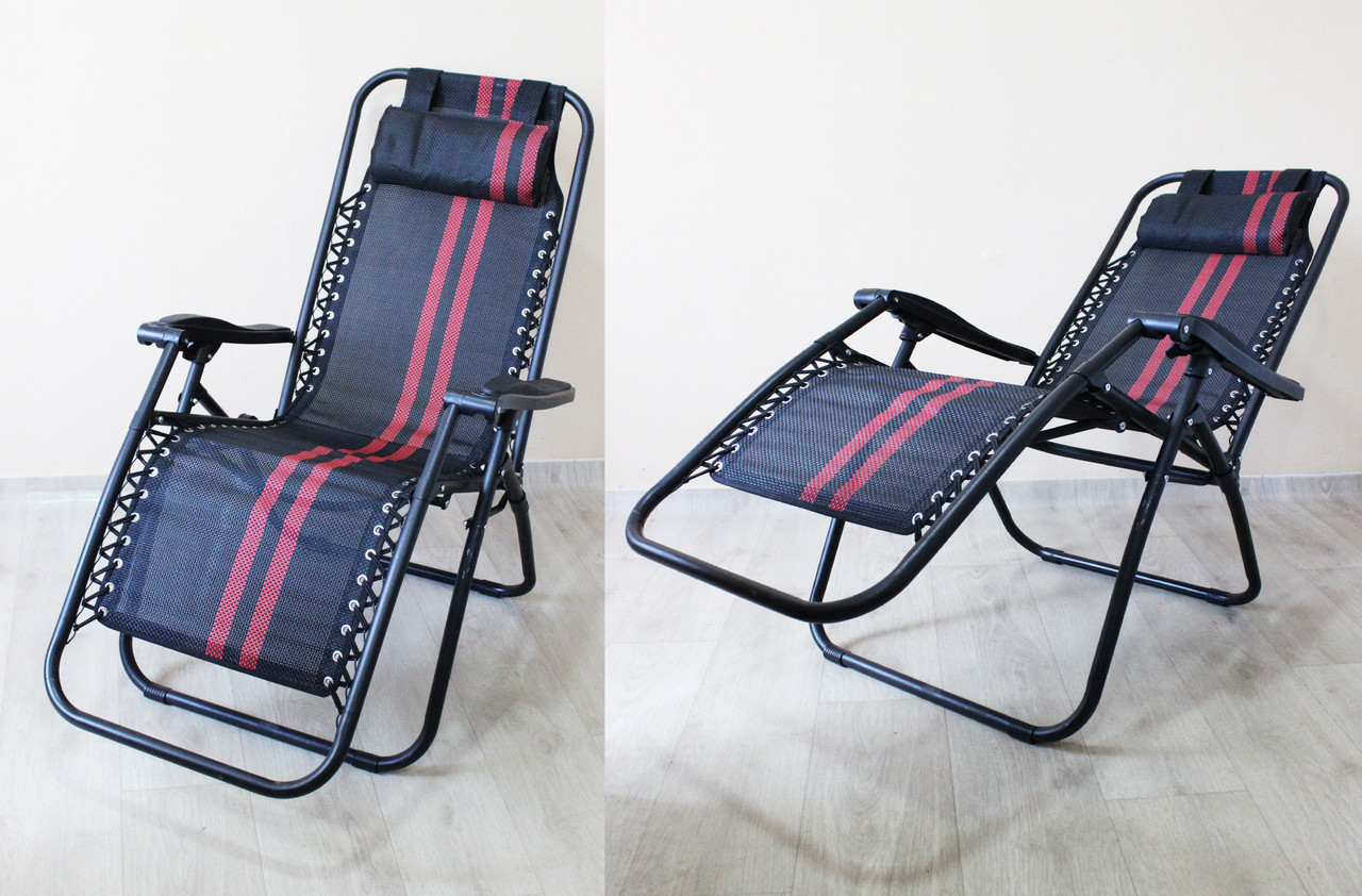 Кресло-шезлонг черное с красными полосками (172см длина)