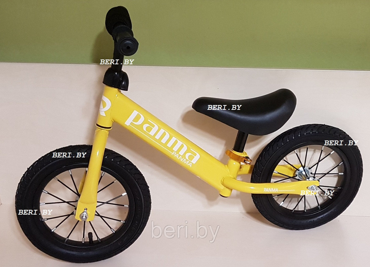 331 Беговел детский 12", НАДУВНЫЕ колеса PANMA, руль и сидение регулируется, от 2 лет, желтый