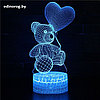 Светильник 3D Мишка с сердцем шариком.16 цветов, пульт.