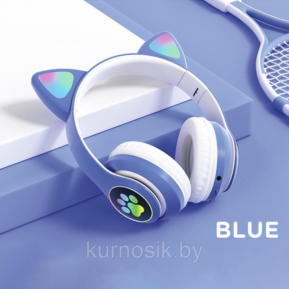 Беспроводные 5.0 bluetooth наушники Светящиеся Кошачьи ушки STN-28 лиловые - фото 3 - id-p148768464