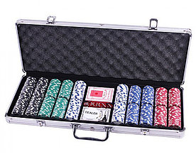 Покерный набор на 500 фишек без номинала в металлическом кейсе