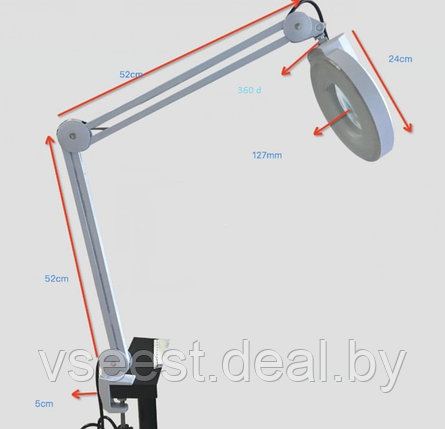 Лампа лупа косметическая SiPL LED на струбцине с крышкой Белая, фото 2