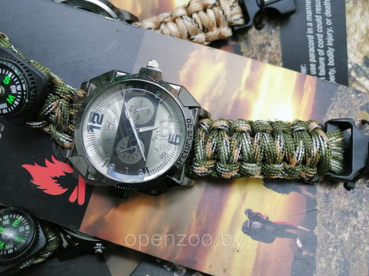 Тактические часы с браслетом из паракорда XINHAO 17, POERSI черный циферблат, хаки браслет - фото 3 - id-p148806048