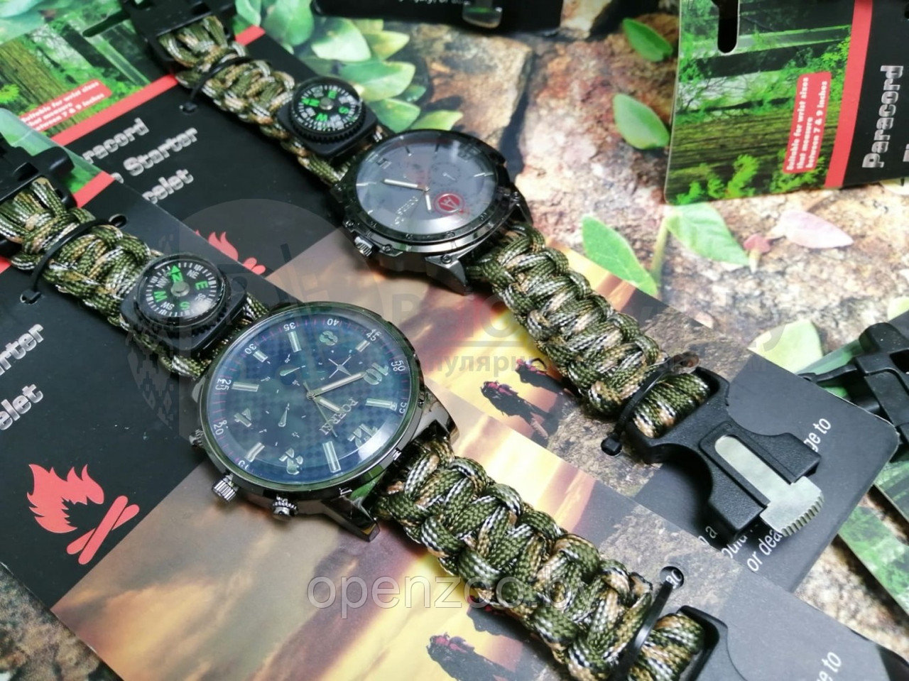 Тактические часы с браслетом из паракорда XINHAO 17, POERSI черный циферблат, хаки браслет - фото 6 - id-p148806048