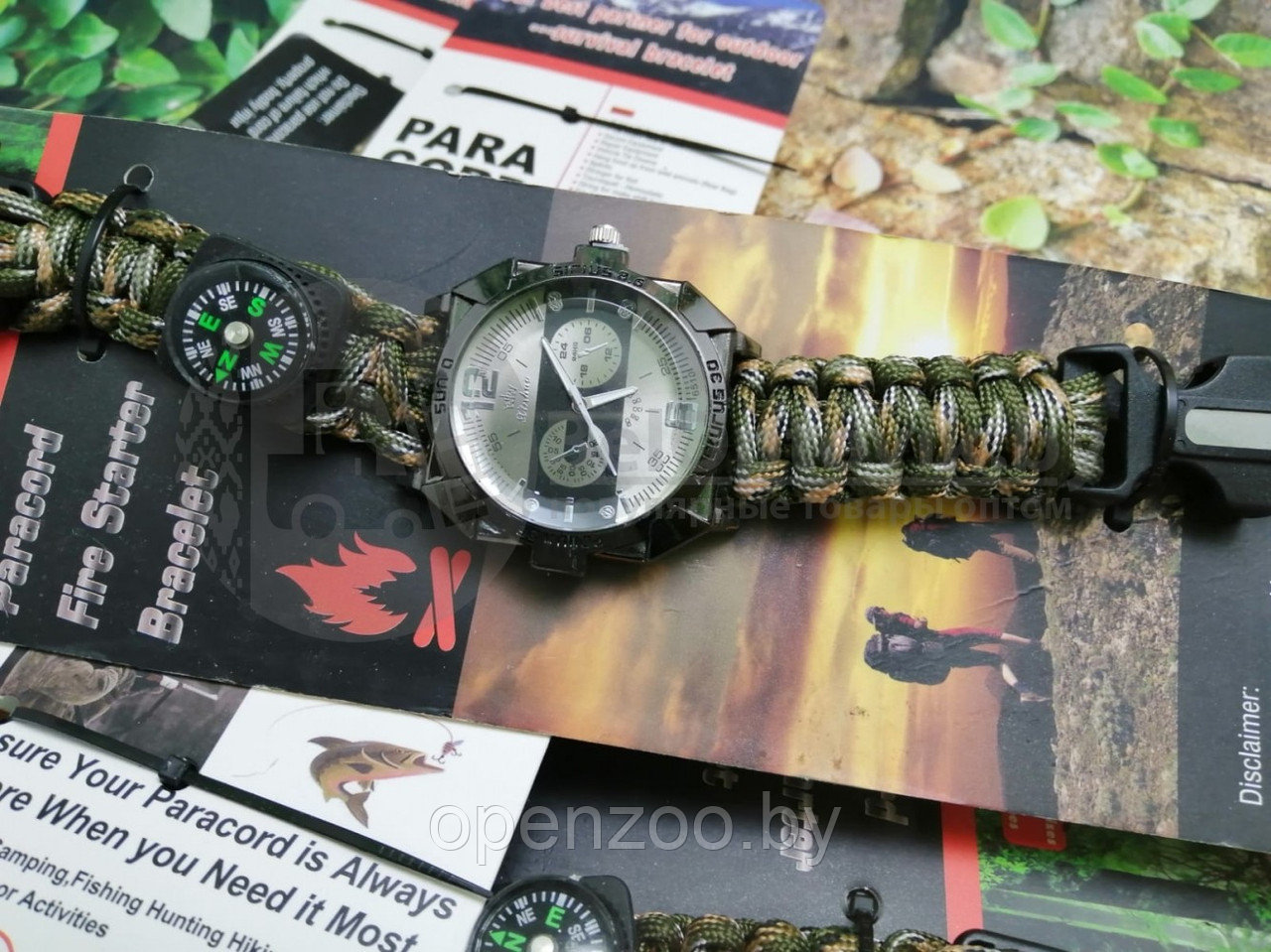 Тактические часы с браслетом из паракорда XINHAO 17, POERSI черный циферблат, хаки браслет - фото 8 - id-p148806048