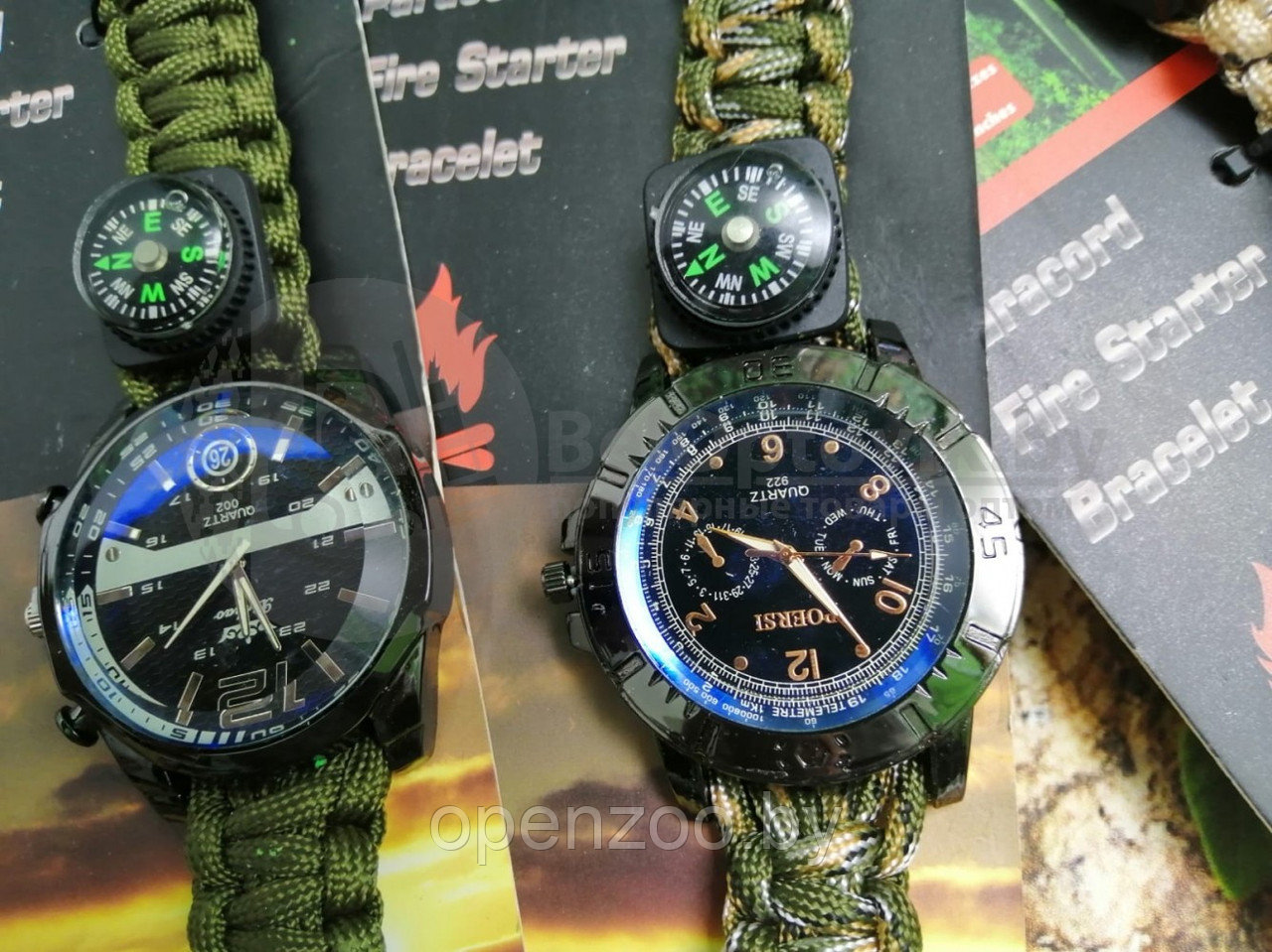 Тактические часы с браслетом из паракорда XINHAO 13, POERSI бронза циферблат, хаки браслет - фото 2 - id-p148806052