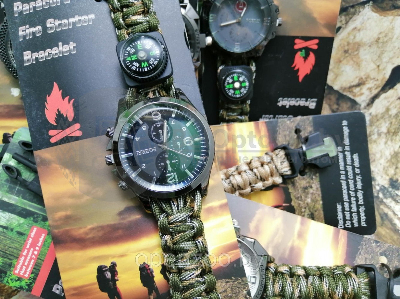 Тактические часы с браслетом из паракорда XINHAO 13, POERSI бронза циферблат, хаки браслет - фото 7 - id-p148806052