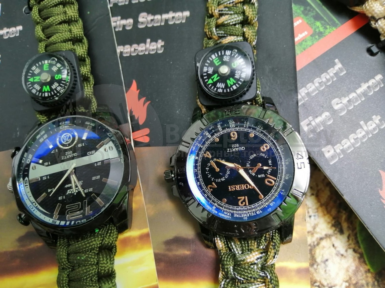 Тактические часы с браслетом из паракорда XINHAO 01, QUARTZ 6299 черный циферблат, зеленый браслет - фото 2 - id-p120329778