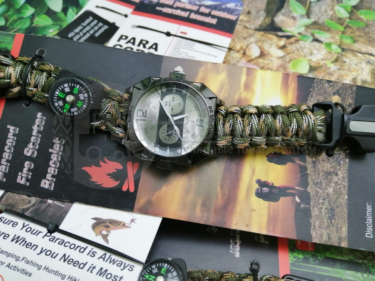 Тактические часы с браслетом из паракорда XINHAO 11, POERSI синий циферблат, хаки браслет - фото 8 - id-p148814378