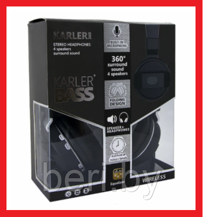 KARLER 360 Наушники беспроводные EXTRA BASS, Bluetooth (360°) 4 динамика+эквалайзер