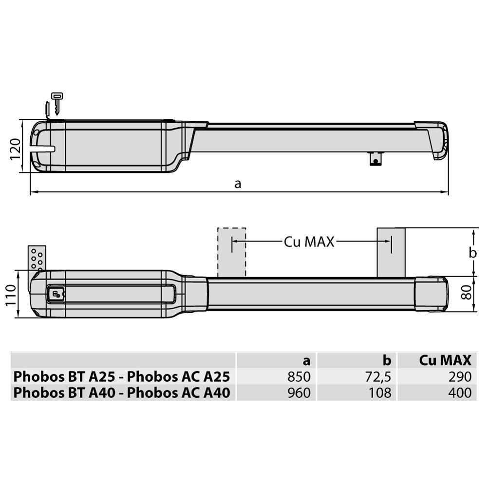 Комплект автоматики для распашных ворот PHOBOS BT KIT A25 со створками до 2,5м и весом до 400кг - фото 2 - id-p148835208