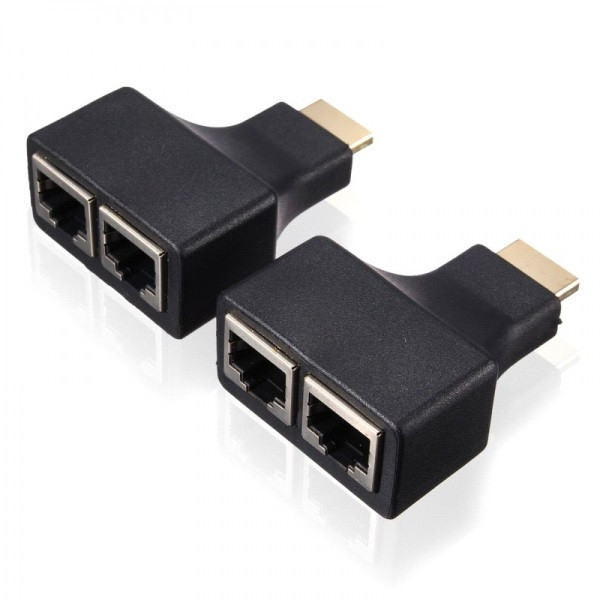 Удлинитель сигнала HDMI по витой паре 2x RJ45 (LAN) до 30 метров, пассивный, комплект, черный 555584