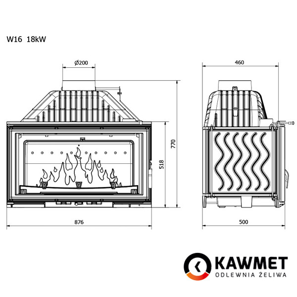 Каминная топка Kawmet W16 Premium 18 кВт - фото 3 - id-p92016327